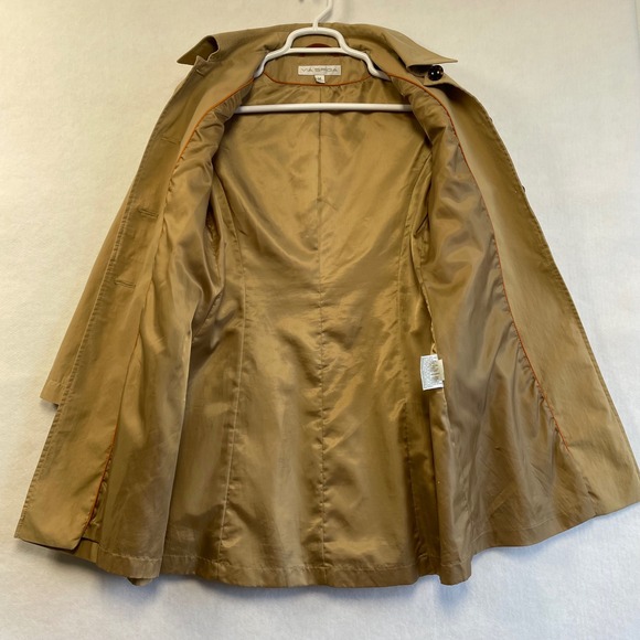 Via Spiga Womens Tan Belted Trench Coat Pleated Skirt Jacket Khaki Size Medium - Picture 7 of 11